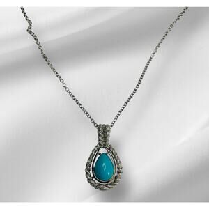 Vintage Avon silver tone chain faux turquoise necklace 1972 Teardrop Rope 18”